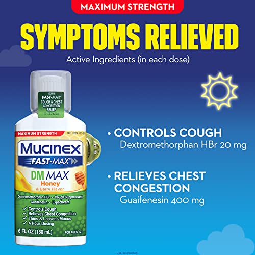 Mucinex Fast-Max Maximum Strength Dm Max, Symptom Relief, Cough Suppressant And Expectorant, Honey & Berry Flavor, 6 Fl Oz #TOP3