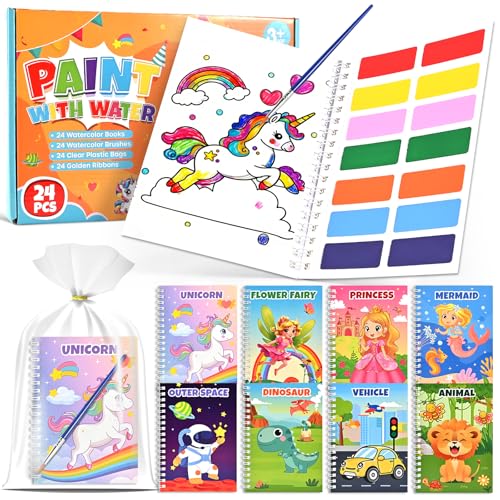 GOLDGE 24 Pack livros de cores, kit artesanato crianças para presentes de aniversário crianças colégio com sacos, brinquedos para menina e menino 2 3 4 5 6 7 8 9 anos, detalhes de aniversário infantil