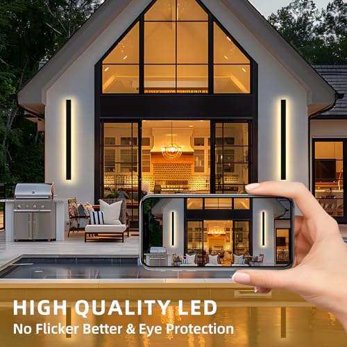 Image of Modern Outdoor Wall Lights, 31.5Inch Black LED 3000K IP65 Waterproof Outdoor Linear Wall Sconces Exterior Lighting Fixture Porch Wall Light for House, Front Door, Garage