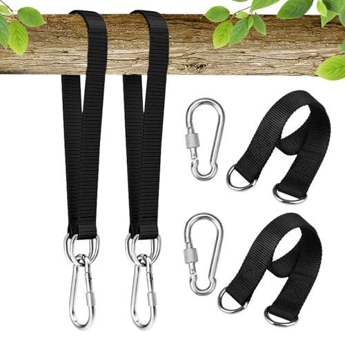 4 Piezas Correas para Columpios con 4 Mosquetones Resistentes, Correas De Columpios De Árbol, Hamaca Correas De Árbol Cinturón De Suspensión 40Cm X 25mm, Soporta hasta 300Kg para Hamacas, Columpios