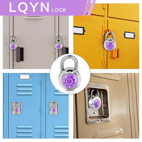 Image of Combination Lock, LQYN Standard Dial Combination Lock, Pack of 60; Purple Turnplate, 2 in. Wide, Fixed Three Digital Combination, for School, Gym & Locker, Toolbox, Gate