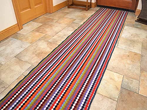 Multi Colour Stripe Non Slip Machine Washable Cut To Size Runner Rugs (2ft 2" x 10ft (66cm x 305cm))