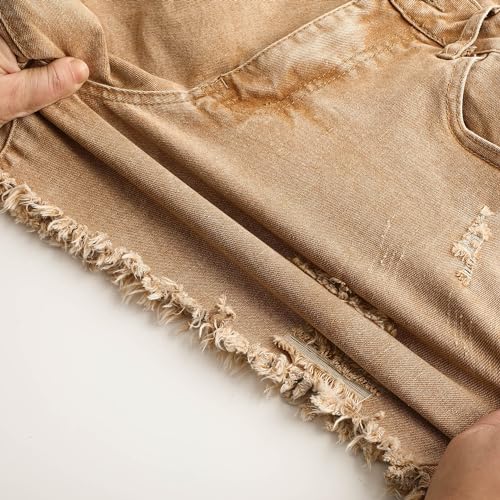 Image of THUNDER STAR Women Mid Rise Ripped Stretchy Jeans Shorts Frayed Raw Hem Casual Denim Shorts