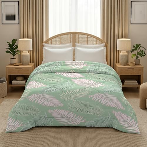 Image of MORADO Glace Cotton AC Comforter /Blanket /Quilt for Double Bed | Ultra Soft & Lightweight | All Season Reversible Comforter | Cozy Bedding for Home & Hotel | Size 90x100 Inches,Green & Leaf,Double