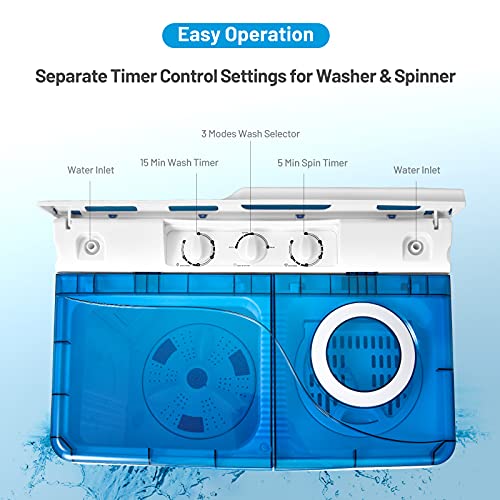 Giantex Washing Machine Semi-automatic, Twin Tub Washer with Spin Dryer, 26lbs Capacity, Built-in Drain Pump, Portable Laundry Washer, Compact Washing Machine for Apartment, Dorm and RV (White+Blue) - Image 3