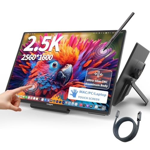 Catsights Portable Monitor Touchscreen for Mac 13.3" 2.5K Touch Screen Monitor with Protective Sleeve, USB-C Plug & Play 1500:1 0.22" Laptop Screen Extender for Mac Laptop PC with Stand and Stylus