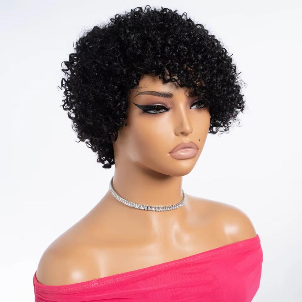 Haarpflege 100% Echthaar Lange Verworrene Lockige Bob-Perücke Für Frauen Vollständig Maschinell Hergestellt Ohne Kleber(Black)