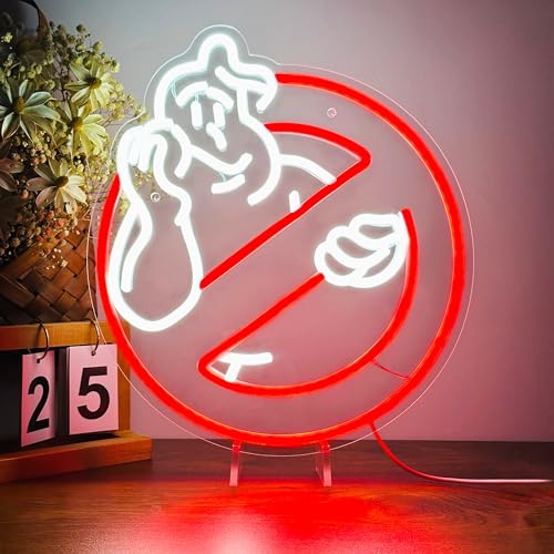 Image of Heliwey Bored Ghostbusters Neon Sign for Wall Decor, LED Neon Red Ghost Light for Bedroom, Party, Bar, Man Cave, Ghostbuster Decor for Holiday Game Room
