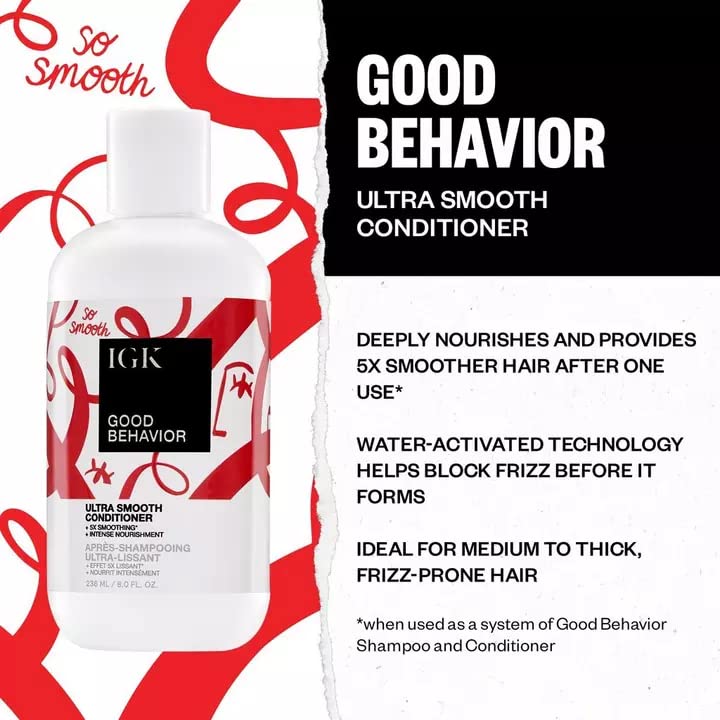 IGK GOOD BEHAVIOR Ultra Smooth Conditioner | Frizz Control + Hydrates + Shine | Vegan + Cruelty Free | - Image 3