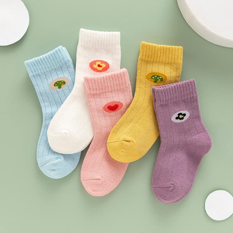 Image of Pink Socks for Girls, Calf length, Soft Pure Cotton, Lightweight & Breathable, 1 to 9 Years, Pack of 5, Designer socks, Gift Option