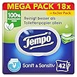 Tempo Toilettenpapier, feucht, sanftundsensitiv Trio-Pack (18 Packungen x je 42 Blatt), Großpackung, 1 kg