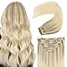 Produktbild YoungSee Clip Extensions Echthaar Balayage Doppelt Tressen Ombre Clip in Hair Extensions Voller Kopf Clip in Extensions Echthaar Remy Dickes Haare Dunkel Aschblond mit Blond 60 cm 7pcs/100gramm