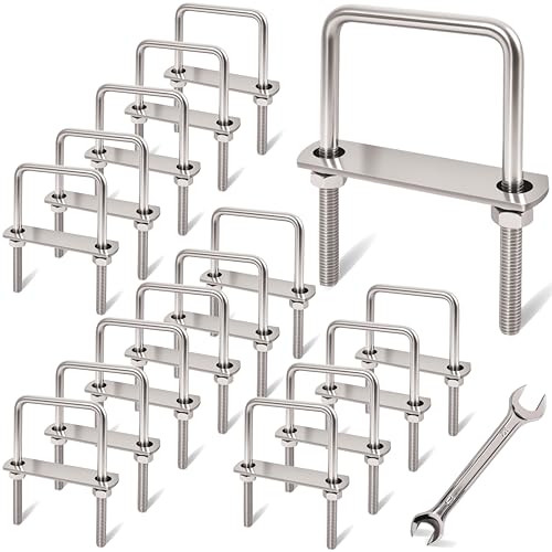 Image of 16 Pcs M8 Square U Bolts 2-1 /2 Inch Wide, 5 /16 inch x 2-1 /2 inchW x 4 inch L | 304 Stainless U Bolt Heavy Duty with Nuts,Bolt Plate and Washers,Square U Bolts 2.5 Inch Wide,Metric bolts