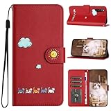 Xperia 10 V ケース SO-52D 手帳型 カバー 防塵 耐衝撃 TPU素材 かわいい 猫 エクスペリア 10 マーク5 スマホケース エクスペリア 10 V ケース カード収納 スタンド機能 傷つけ防止 便利 ソニー SOG11 財布タイプ カバー ストラップ プレゼント (Xperia 10 V, レッド)
