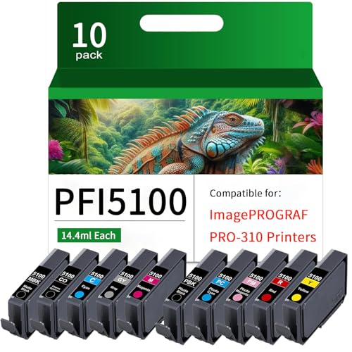 PFI-5100 Ink Cartridges- High Capacity Compatible for Canon ImagePROGRAF PRO-310 Printers10-Pack (MBK, PBK, C, M, Y, R, GY, PC, PM, CO) Ink Tank -  LPRINTCI, LP PFI-5100