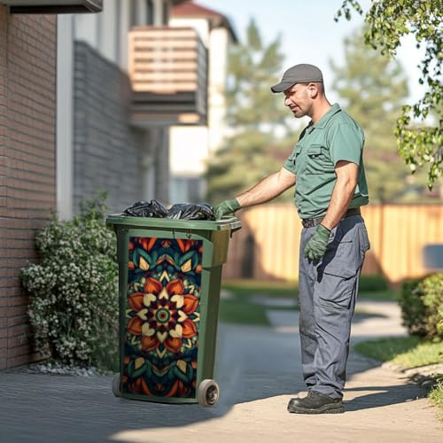 Image of Peacoblue Wheelie Bin Stickers 2 Sheets Mandala Pattern Floral Sticky Dustbin Stickers Decals, 15 inch x 32 inch Waterproof Large Wraps for Trash Cans Bins Fridges Door Wall Garden Outdoor Indoor Patio Decor