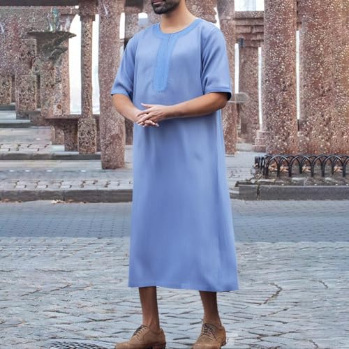 Albornoz de tiempo libre para hombre estilo túnica holgada con cuello de pico suave 3