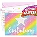 Produktbild 10 Bunte Glitzernde Stern Einladungskarten inkl. rosa Briefumschlägen zum Geburtstag Party Übernachtungsparty Kindergeburtstag Kinderparty in Regenbogen Farben