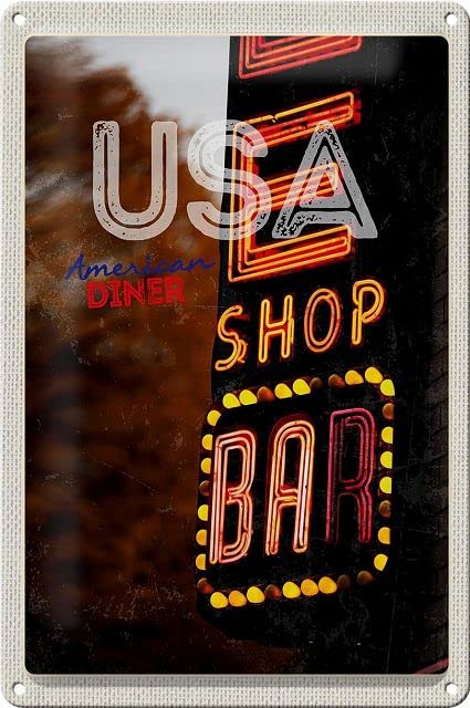 Laccato opaco Targa in metallo, 30 x 20 cm, American Diner USA, motivo: Shop Bar, Targa stradale – DekoNo7