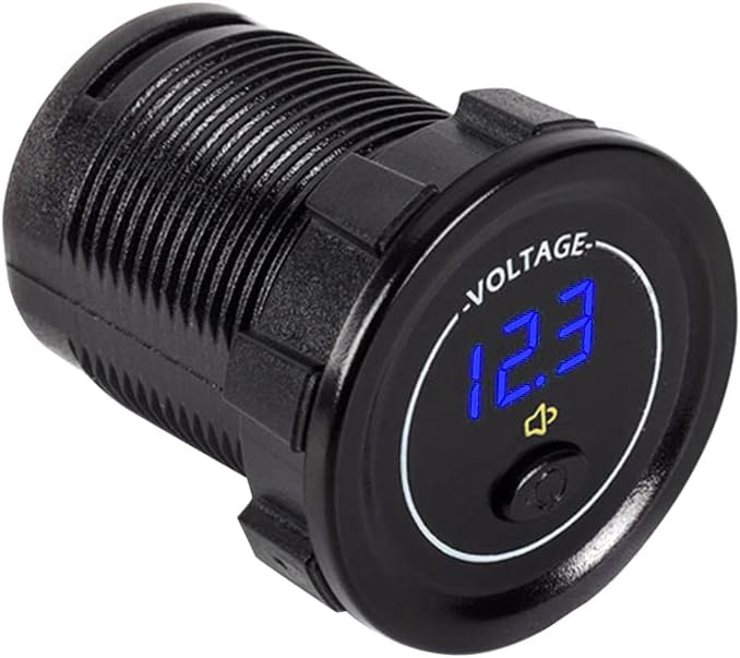 Voltímetro digital LED para coche,Advertencia sonora de baja tensión Voltímetro Digital de Panel Redondo DC 12V-24V Pantalla LED voltímetro Medidos de Voltaje de Coche con Interruptor independiente