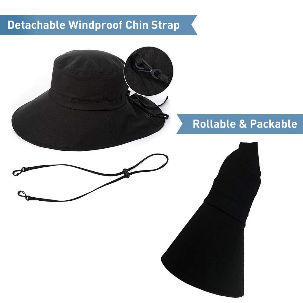 Comhats Mujer Sol Verano Algodón Sombrero De ala Ancha Tapa Abatible UPF 50 + Barbilla Manera Gorro