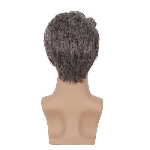 Miniatura 5 de Baruisi Peluca corta para hombre, mezcla de cabello castaño, peluca de repuesto sintética natural