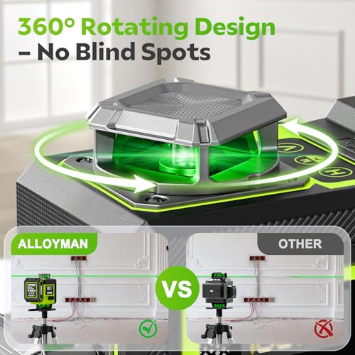 Image of Alloyman Laser Level with Tripod, 4 x 360 Self Leveling Laser Level, Nivel Laser Green Line Lazer Leveler Tool for Picture Hanging, Home Renovation, Indoor Project, 2*Battery&Carrying Bag Included