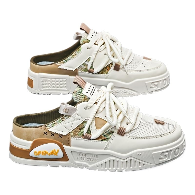 Men's Slip Into Thick Sole Shoes Fashion Double Lace Hollow Out Breathable Comfortable for All Seasons Outdoor Walking Jogging Camping