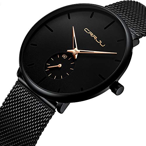 Mens Watches Ultra-Thin Minimalist Waterproof-Fashion Wrist Watch For Men Unisex Dress With Stainless Steel Mesh Band-Rose Gold Hands #TOP1