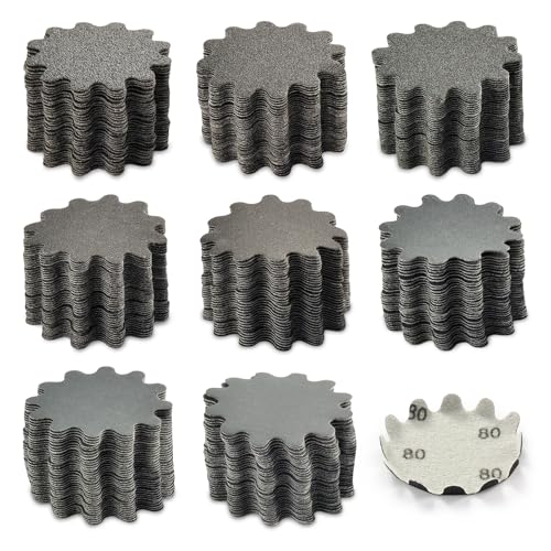 Dazefree Sanding Discs 2 Inch 80Pcs, Wet Dry Hook and Loop Flex Edge Sand Paper, Sandpaper Assortment Grit 80 120 150 240 320 400 600 800, Wavy Sand Paper for Drill, Bowl Sanders, Edge Sanding Tools