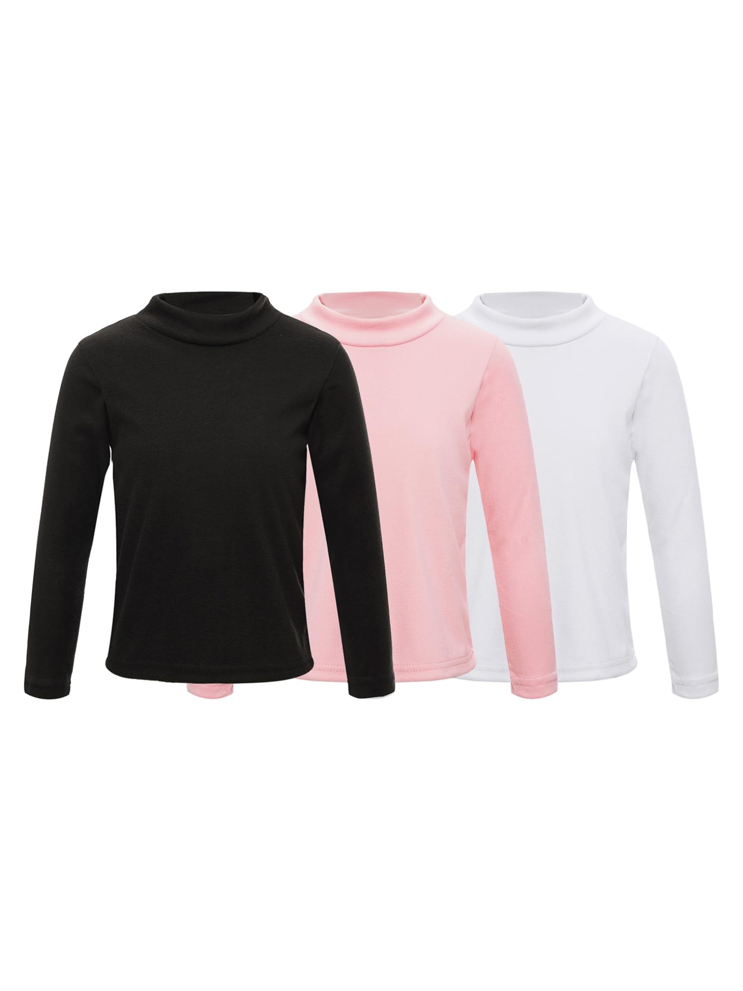 Kaerm Lot de 3 Haut Thermique Col Roulé Garçon Fille Chemise de sous-vêtement Thermique Enfant à Manches Longues Sweat-Shirt Chaud Hiver 2-12 Ans