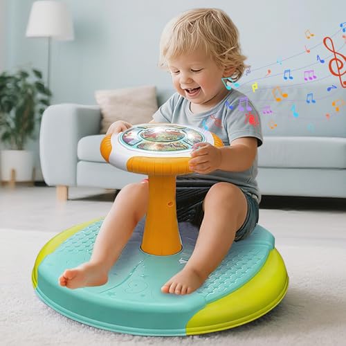 VROGTIK Dinosaur Sit and Spin Toys for Toddlers 1-3, 360° Toddler Spinning Seat with LED Lights and Music Christmas Birthday Gift for 1 2 3 Years Old Boys Sensory Toys Toddler Activities