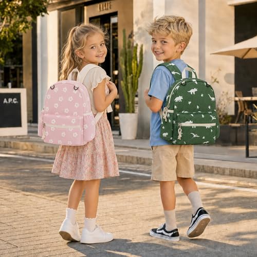 Image of Corduroy Toddler Backpack for Boys & Girls, Kids Backpacks | Small Kids Bookbag for School, 2-4 Preschool Kindergarten Backpack, Toddler Daycare Backpack - Flower-Pink