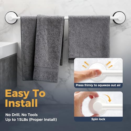 14.6inch~24inch Towel Racks for Bathroom,Adjustable Suction Cup Towel Bar for Bathroom Wall,Stainless Steel Bath Towel Holder for Shower,2 Pack(Bright White) by QQK - Image 3