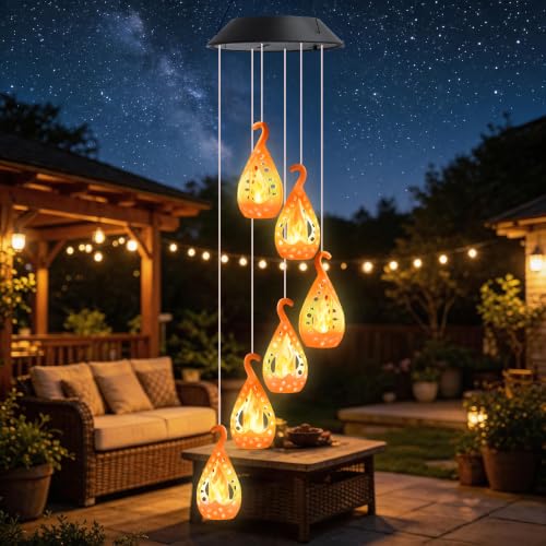 Image of Toodour Solar Wind Chime, Flame Wind Chimes Karez, LED Decorative Mobile, Gifts for Mom Grandma, Waterproof Outdoor Decorative Lights for Garden, Patio, Yard, Window Decor(Warm White)