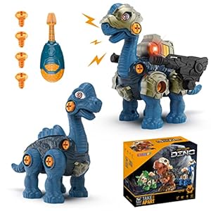 GILOBABY Dinosaurier Montage Spielzeug, 2-in-1 DIY Dinosaurier Spielzeug mit LED-Augen Musik Schraubendreher und Schrauben, Geschenke für Kinder Jungen und Mädchen ab 3 Jahre – Brachiosaurus