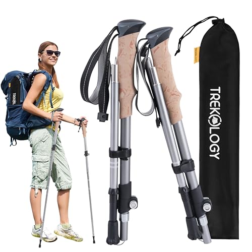 TREKOLOGY XE 2pcs Set de Bastones Senderismo Nórdico Plegables - Bastones Trekking para Hombre, Mujere - Bastones para Caminar - Marcha Montaña Trail Accesorios de Senderismo, Mochilero Stick