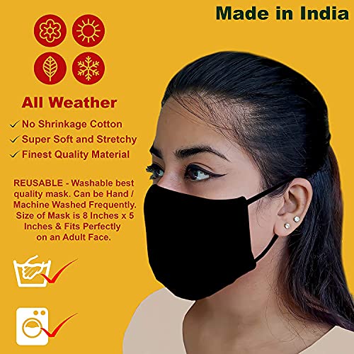 Image of Black Cotton Face Mask Reusable: Super Soft Washable Cover for Protection against Dust and Airborne Particles for Men /Women /Unisex Adults.