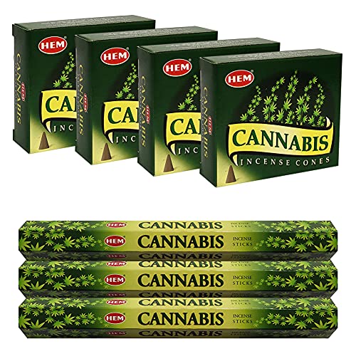 TRUMIRI Cannabis Incense Variety Pack - 100 Pieces (7 Packs) - Sticks & Cones - 3 Sets of 20 Sticks, 4 Sets of 10 Cones, 1 Holder & 1 Burner