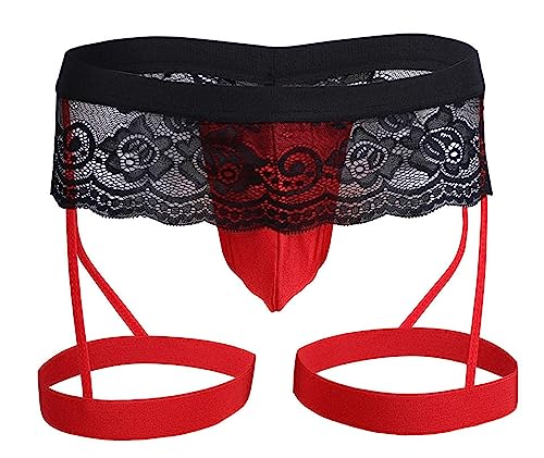SINMIUANIME Men's lace Anime Panties Three Point Underwear Sheer Mesh Bikini Briefs T-back G-string Panty Sexy