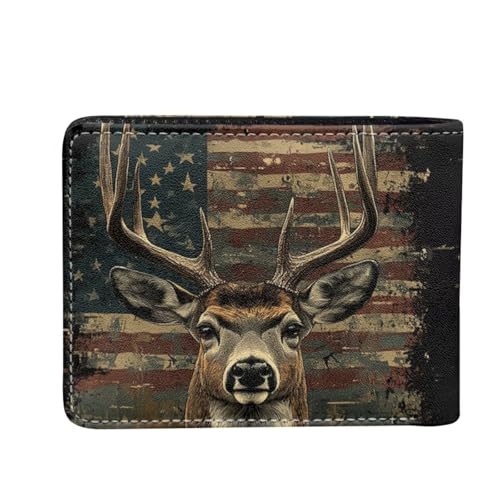 Image of Coldinair Elk American Flag Wallet for Teen Boys Kids Bifold Wallet Purse Leather Credit Card Cash Id Holder Cool Slim Bifold Small Coin Purses