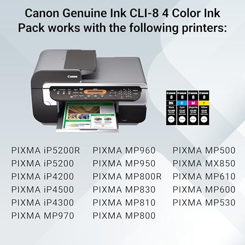 Canon CLI-8 Genuine Four Color Multi Pack, Compatible with iP5200R, iP5200, iP4200, iP4500, iP4300, MP970, MP960, MP950, MP800R, MP830, MP810, MP800, MP500, MX850, MP610, MP600, and MP530 Printers - image 5