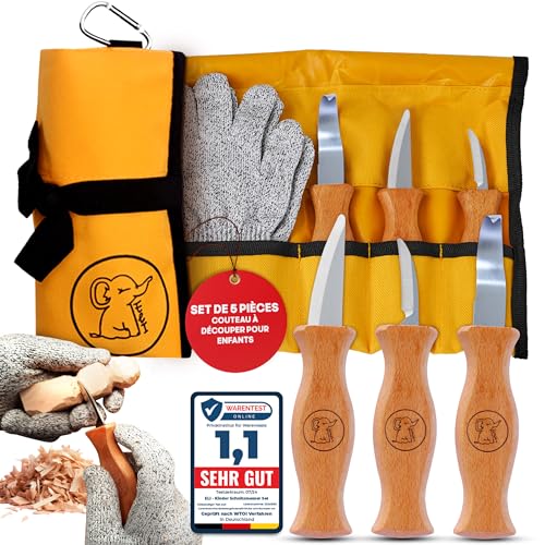 Eli® Kit de Sculpture pour Enfants dès 6 Ans – Couteau à sculpter de Haute qualité pour Enfants avec Gants Anti-Coupure Inclus – Couteau de Sculpture pour Enfants (sans Bois à sculpter)