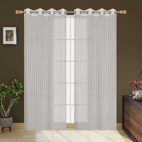 Image of Exporthub Sheer Linen Cotton Curtains for Window 5 Feet Set of 2, Cream - Light Filtering Breathable Fabric Drapes for Living Room & Bedroom (EHSPR054 54)