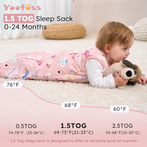 Image of Yoofoss Baby Sleep Sack 6-12 Months, 1.5 Tog Baby Wearable Blanket with 2-Way Zipper, 100% Cotton Organic Fabric Winter Infant Sleeping Sack, Warm Soft Comfy