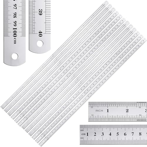 Lothee 12 Pieces Metal Yard Stick Meter Stick Large Stainless Steel Ruler Bulk Rule Measuring 1 Meter 40 Inch / 100 cm Measure Straight Edge for School Classroom