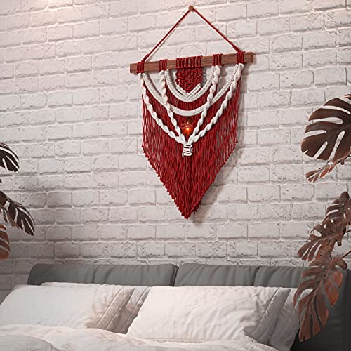 Image of ZUEXT Macrame Cord, Red, 5mm x 109yds Cotton String Macrame Yarn | 100% Natural Handmade, 4 Strands Twisted Cotton Rope, For Wall Hanging Plant Hangers Gift Wrapping Tapestry DIY Crafts, 100m