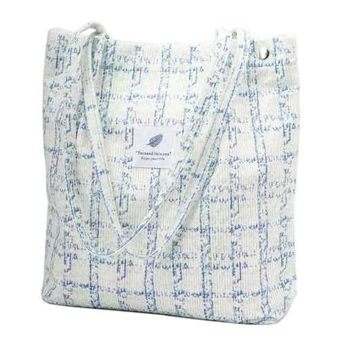 Image of TOPASION Cute Corduroy Tote Bag Canvas Shoulder Handbags for Women Travel Shopping