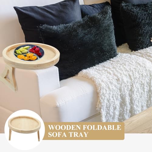 Mesa auxiliar plegable de madera para evitar caídas de tazas en sofás 8