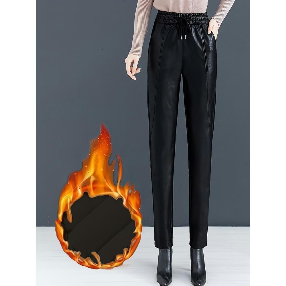 Pantalon de détente Sexy en Similicuir doublé Polaire pour Femme SYJYM avec Cordon de Serrage à la Taille et Poches